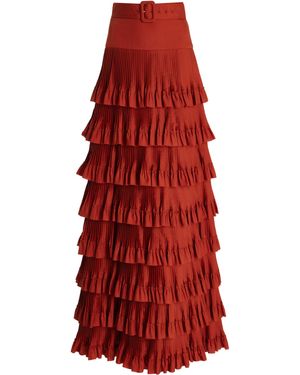 Brandon Maxwell Ruffled Cotton Maxi Skirt - Red