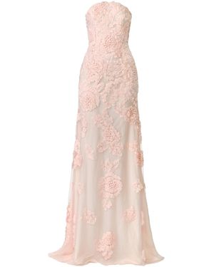 Naeem Khan Floral Bustier Chiffon Gown - Pink