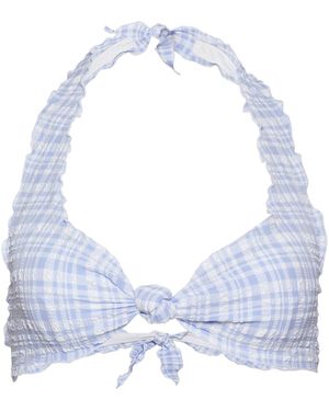 Juillet Exclusive Tutti Plaid-Seersucker Bikini Top - Blue