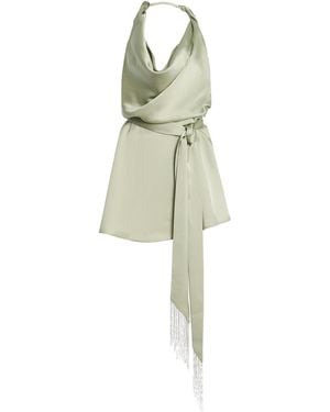 ILA THE BRAND Este Knotted Satin Mini Halter Dress - Natural