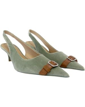 JW Anderson Buckle Velvet Slingback Court Shoes - Green