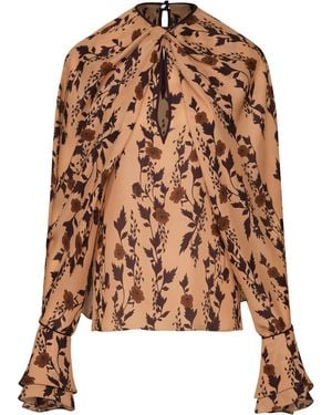 Johanna Ortiz Untamed Bloom Draped Silk Top - Brown