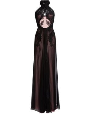 Zuhair Murad Lace-Trimmed Satin-Chiffon Maxi Dress - Black