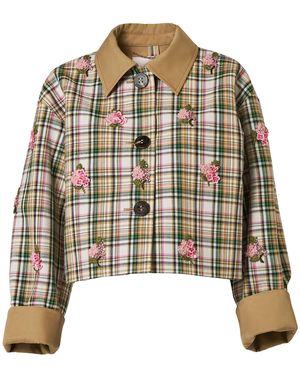 Carolina Herrera Embroidered Check Plaid Tailoring Jacket - Natural