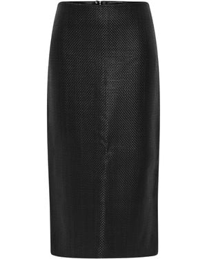 St. Agni Low-Rise Woven Leather Midi Skirt - Black