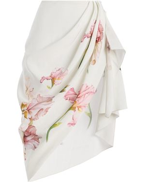 Oscar de la Renta Painted Iris Draped Skirt - White