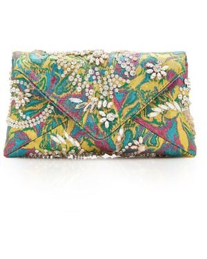 Dries Van Noten Crystal-Embellished Leather Envelope Clutch - Green