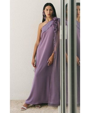WAED ASMAR Nooraya Floral-Detailed Crepe Caftan Dress - Purple