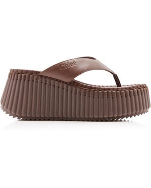 Chloé Nama Leather Platform Sandals - Brown