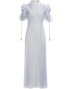 Aje. Clara Pleated Sheer Midi Dress - White