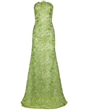 Naeem Khan Metallic Lace Strapless Fit-And-Flare Gown - Green