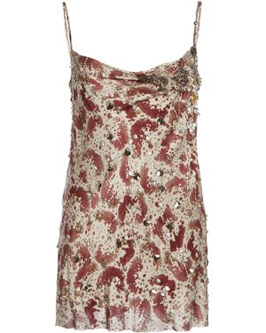 Dries Van Noten Embellished Orchid-print Silk-satin Top - Red