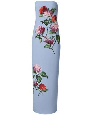 Carolina Herrera Strapless Hydrangea-Embroidered Column Gown - Blue