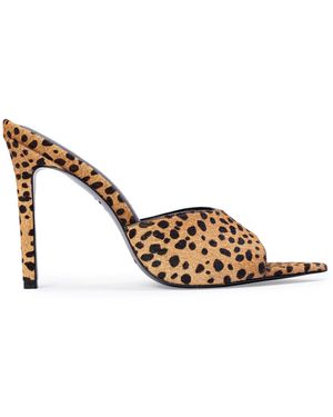Black Suede Studio Bella Cheetah Pony Hair Mules - Metallic