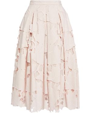 Erdem Cutout Cotton Blend Pleated Midi Skirt - Natural
