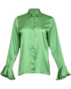 Francesca Miranda Ivy Flounce-Sleeve Silk Top - Green