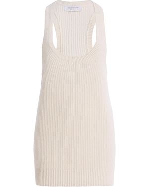 Michael Kors Racer Back Cashmere-Linen Tank Top - White