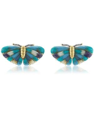 Silvia Furmanovich 18K Butterfly Marquetry Earrings With Diamond; Small - Blue