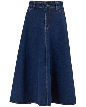 Carolina Herrera A-Line Denim Midi Skirt - Blue