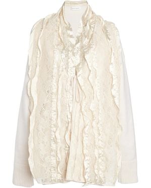 Niccolò Pasqualetti Centrino Lace-Paneled Cashmere-Blend Cardigan - White