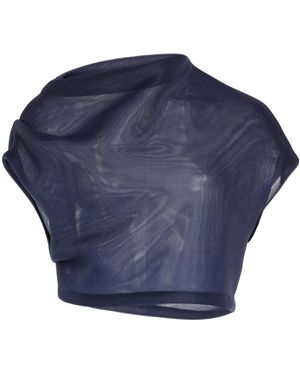 Brandon Maxwell The Helene Cowl-Neck Draped Crop Top - Blue