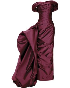 Marmar Halim Off-The-Shoulder Draped Taffeta Gown - Purple