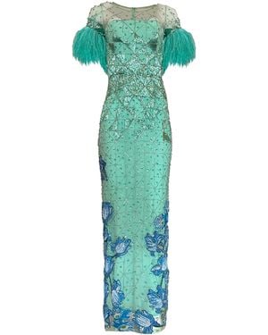 La Fuori Sapphire Sage Embroidered Dress - Green