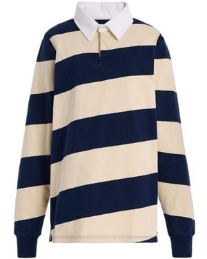 K.ngsley Pegasus Cutout Striped Cotton Polo Shirt - Blue