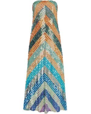 Christopher John Rogers Strapless Hand-Embellished Midi Dress - Blue