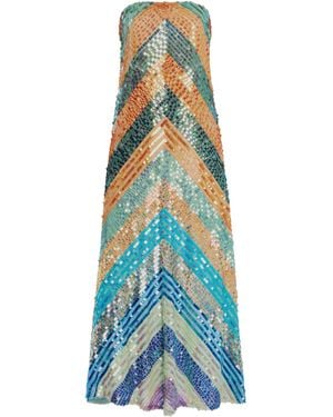 Christopher John Rogers Strapless Hand-Embellished Midi Dress - Blue