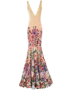 La Fuori Botanical Symphony Embroidered Tulle Gown - White
