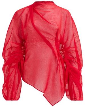 Aje. Shari Sheer Asymmetric Blouse - Red