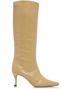 BY FAR Stevie Creased Patent Leather Knee Boots - White