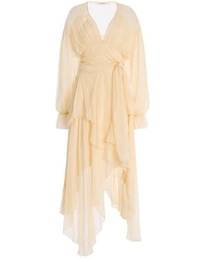 Rodarte Tie-detailed Silk-chiffon Midi Dress - Natural