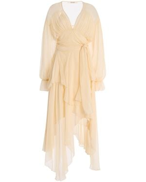 Rodarte Tie-detailed Silk-chiffon Midi Dress - Natural