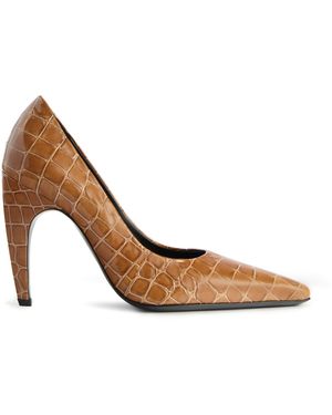 Jude Fame Croc-Effect Leather Court Shoes - Brown
