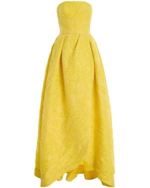 Monique Lhuillier Strapless Ball Gown With Tulip Pleated Skirt - Yellow