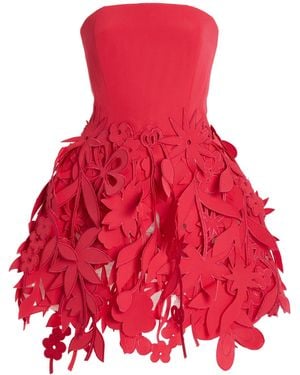 Oscar de la Renta Strapless Embroidered Cotton-blend Mini Dress
