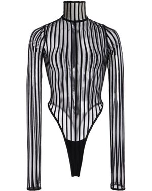 LAQUAN SMITH Cross Grain Mesh Turtleneck Bodysuit - Black