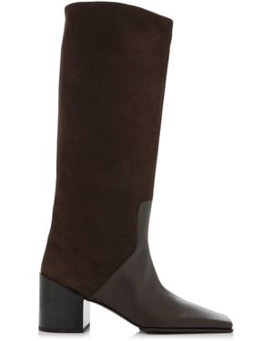 Alaïa Square Nubuck And Leather Knee Boots - Brown
