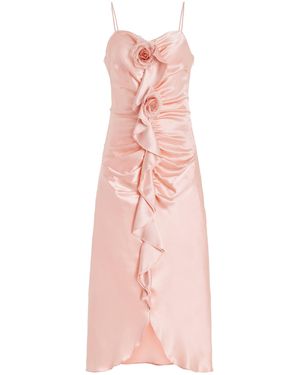 Rodarte Flower-detailed Ruched Silk-satin Dress - Pink