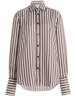 With Nothing Underneath Exclusive The Boyfriend Exaggerated-Cuff Striped Shirt - White