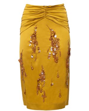 DES_PHEMMES Embellished Satin Midi Skirt - Yellow