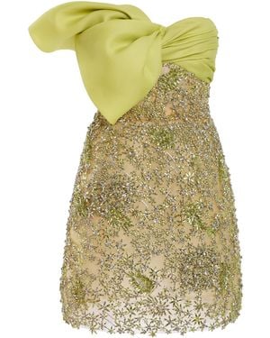 Oscar de la Renta Bow-Detailed Silk Cocktail Mini Dress - Yellow