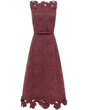 LEO LIN Cleo Applique Vegan Suede Midi Dress - Purple