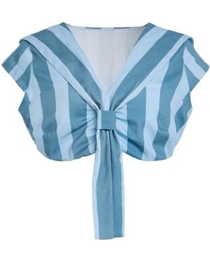 House of Aama Azaka Striped Cotton Crop Top - Blue