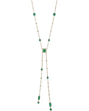 Jacquie Aiche 14K Multi Shape Emerald And Diamond Bolo Necklace - Blue