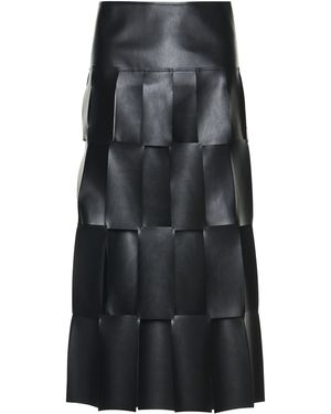 A.W.A.K.E. MODE Double-Layered Woven-Leather Midi Skirt - Black