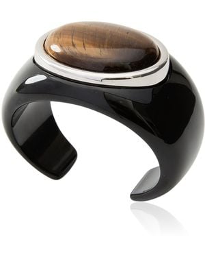 Julietta Lina Rhodium-Plated Brass Resin And Tiger's Eye Cuff - Black