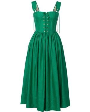 Lena Hoschek Giuseppina Linen Corset Midi Dress - Green
